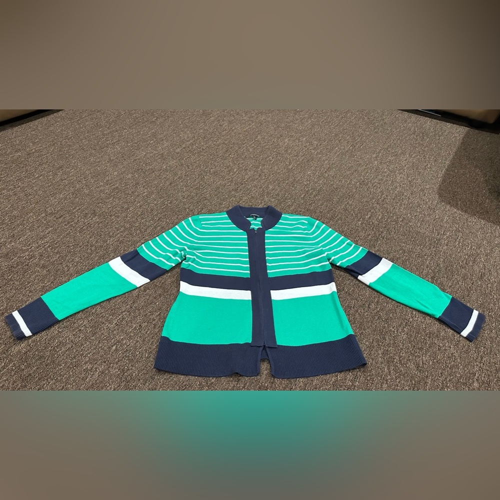 Chadwicks Women’s S knit zippered jacket Long Sleeve crew striped Sweater EUC!